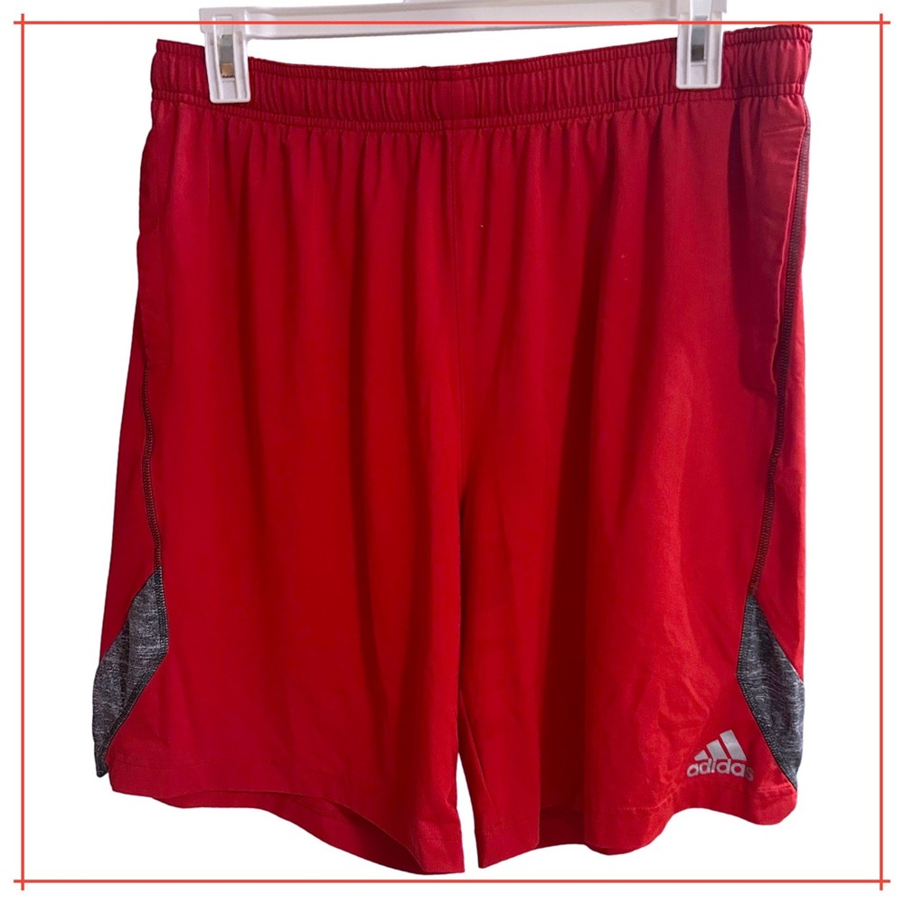Adidas Mens‎ Climalite Athletic Shorts Red Grey XL Training Gym Basketball